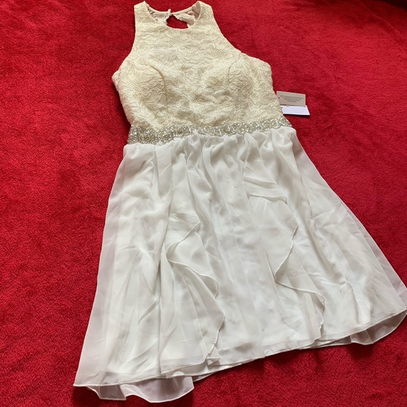 (5/25) *NWT* Jodi Kristopher Ivory/Gold Dress - Picture 3 of 8